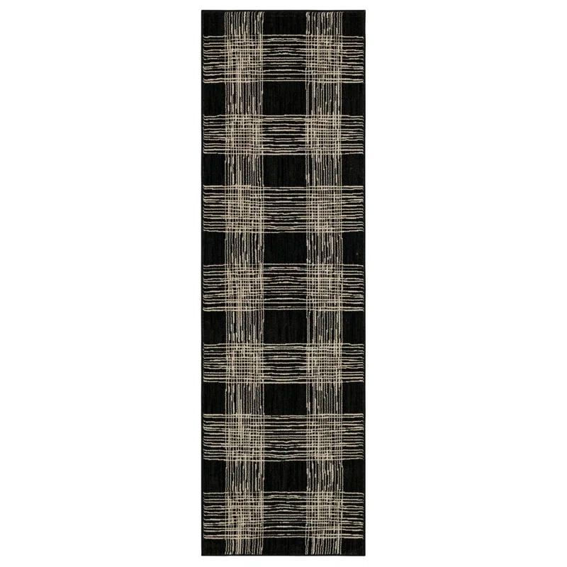 Modern Abstract Black Geometric Synthetic Area Rug