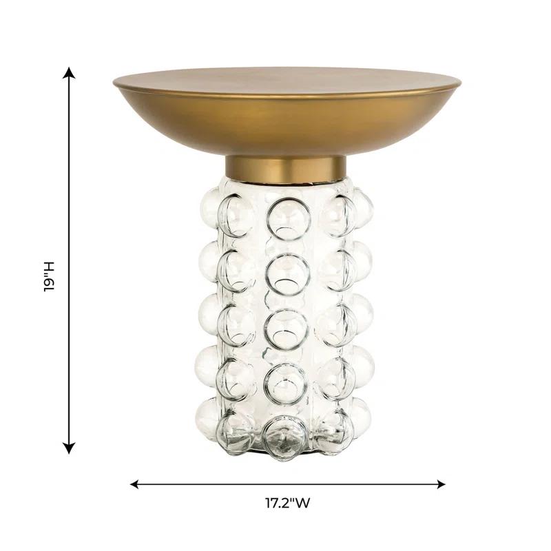 Chic Hollywood Glam Round Brass & Glass Bubble Pedestal Side Table