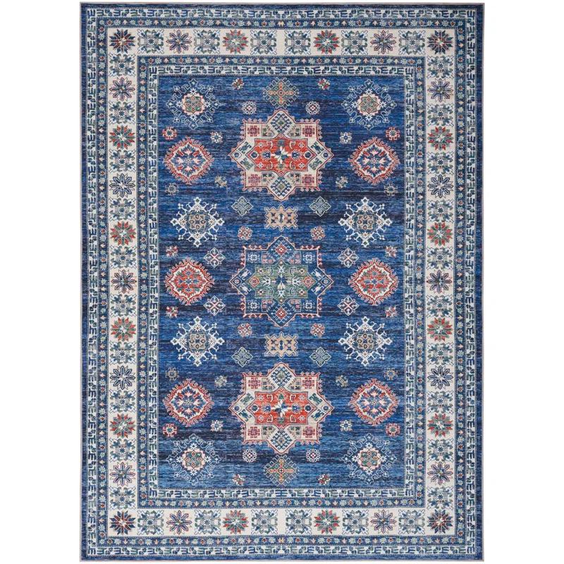 Fulton Vintage Blue Persian-Inspired 7'10" x 9'10" Non-Slip Flatweave Rug