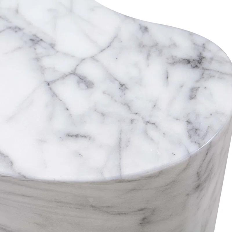 Contemporary White Marble Free Form Pedestal Side Table 22"