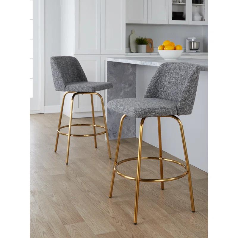 Gray Noise Fabric and Gold Metal Swivel Counter Stool