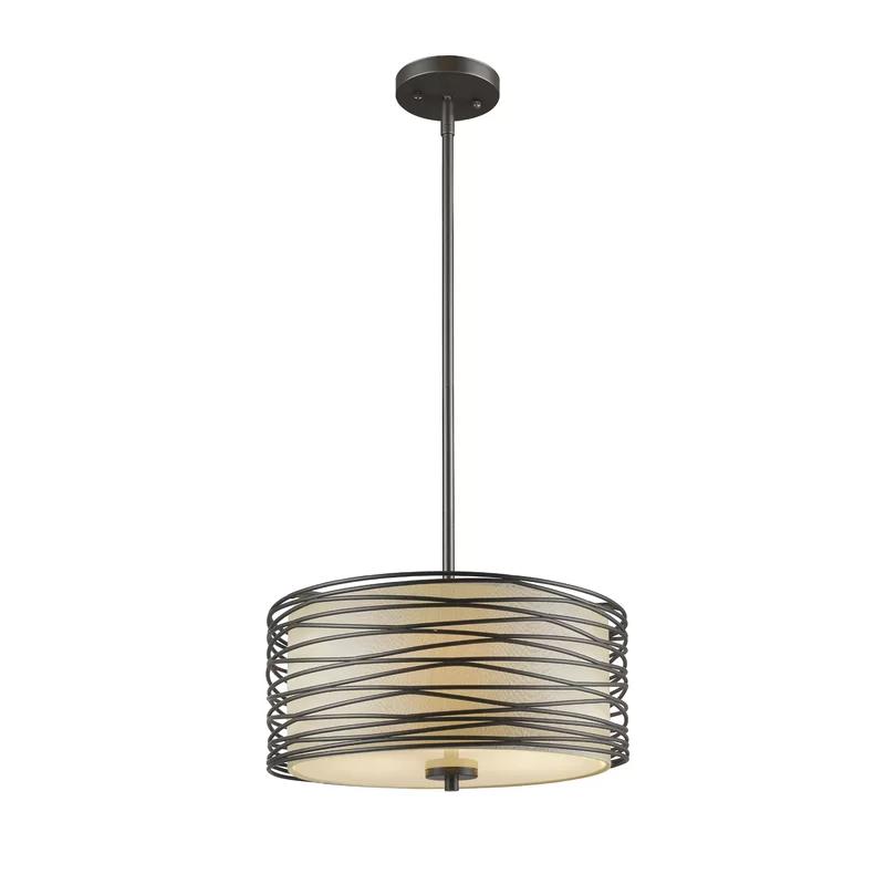 Transitional Bronze 14" Drum Chandelier with Creme Shade