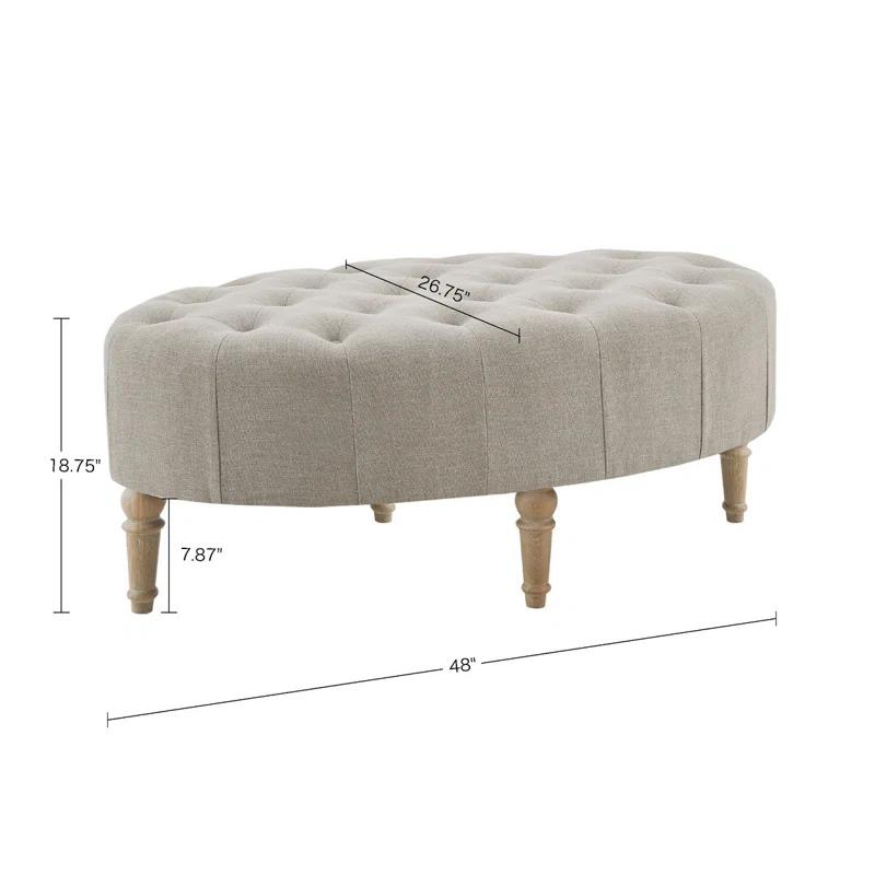 Clara Tufted Beige Linen Round Ottoman