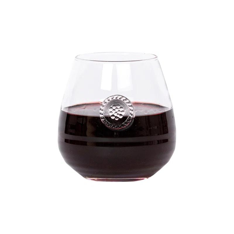 Mouth-Blown 18 oz. Clear Stemless Red Wine Glass with Rope Embellishment