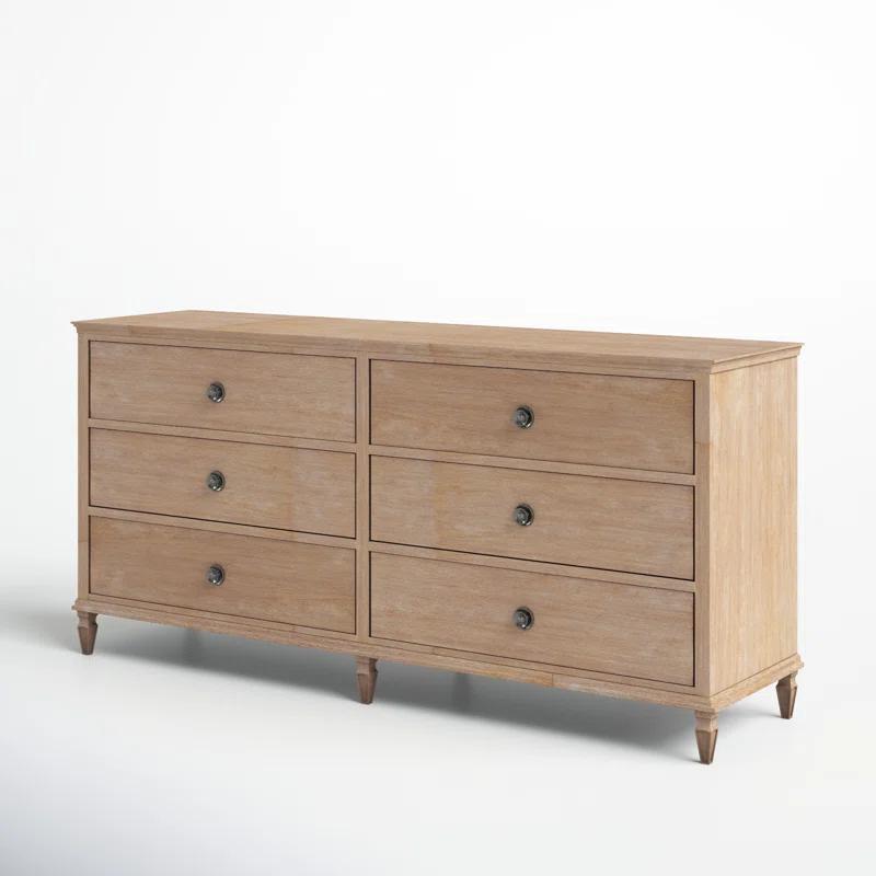 Mid-Century French-Inspired 6-Drawer Gray Dresser