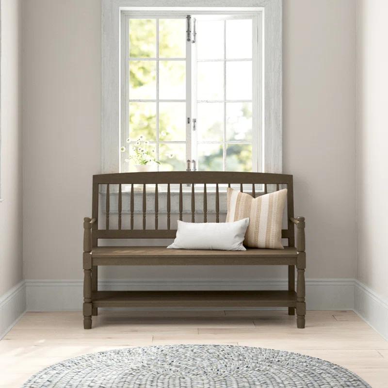 Cody Classic Gray Acacia Wood Outdoor Bench with Storage Shelf