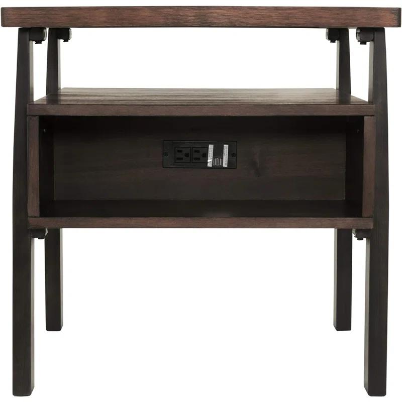 Contemporary Vailbry Two-Tone Rectangular End Table in Black and Brown