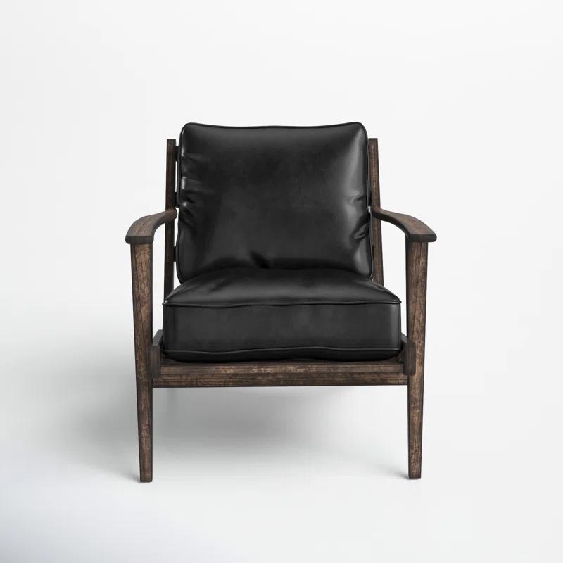 Luxurious Oakwood Square-Armed Black Leather Armchair