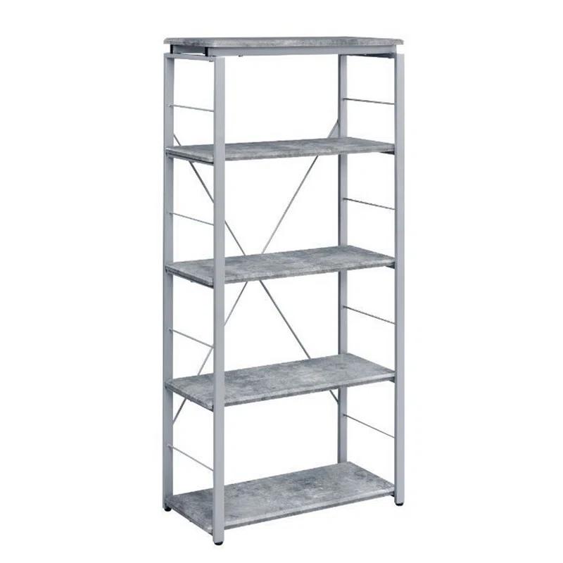 Gray Wood and Metal Industrial 4-Shelf Bookcase