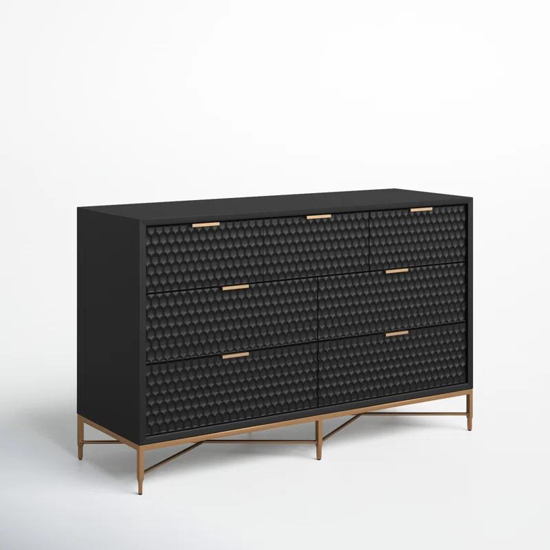 Black Pearl Contemporary 7-Drawer Dresser with Gold Accents