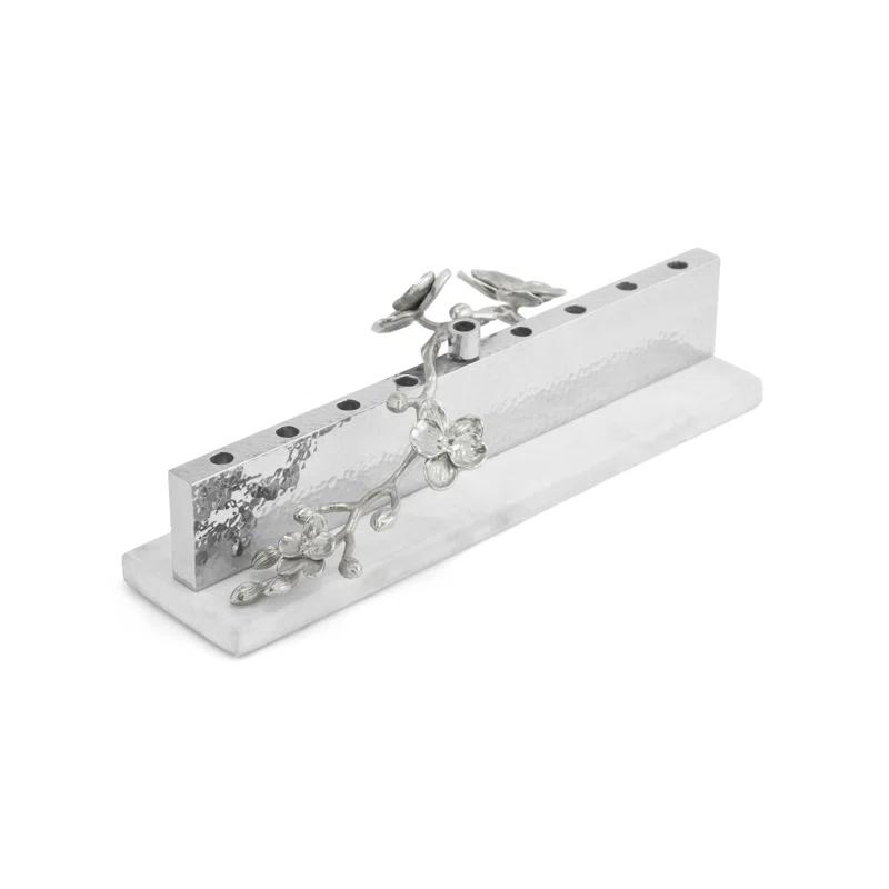 Ethereal White Orchid Inspired Metal Menorah - 12 Inches