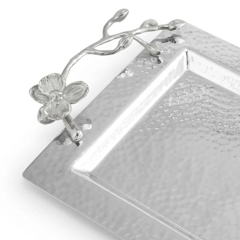 White Orchid Metal Vanity Tray with Floral Design