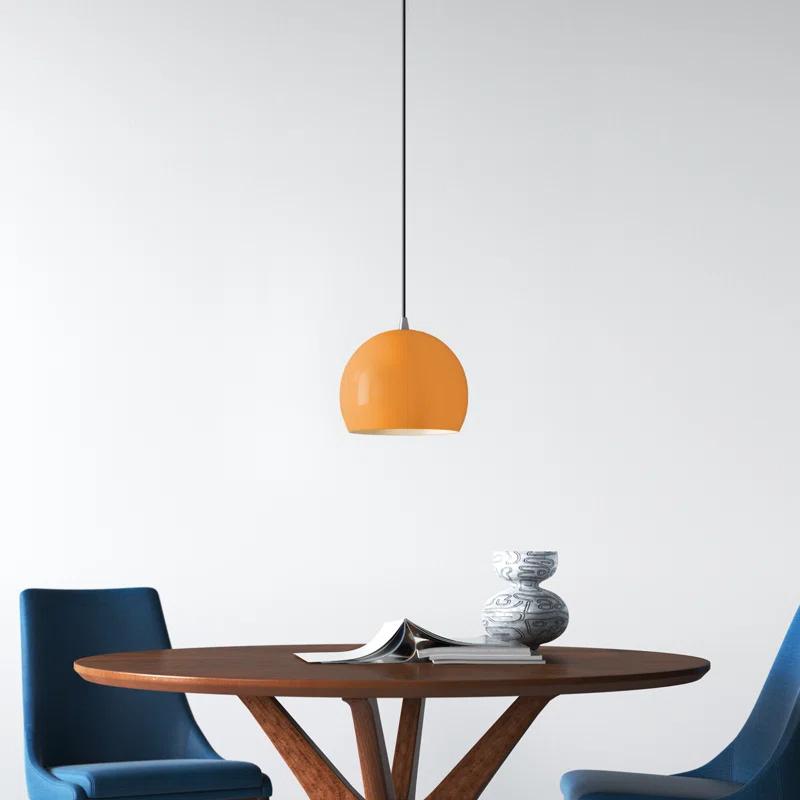 Sleek Curve Mini Pendant in Shiny Orange with White Interior