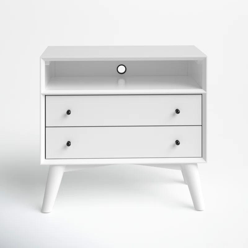 Gray Transitional 28" Mid-Century Modern 2-Drawer Nightstand