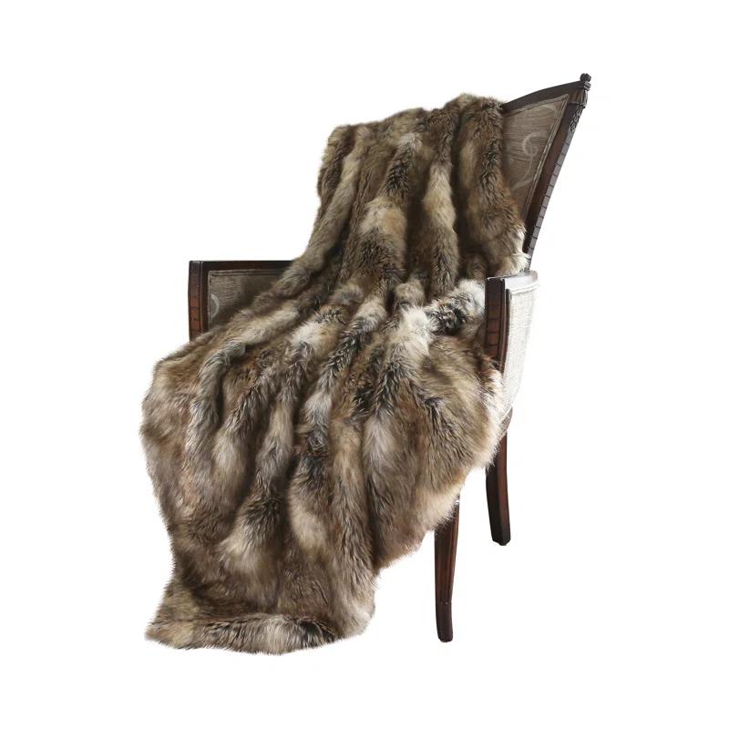 Amber Fox Faux Fur Reversible Throw Blanket 60" x 58"