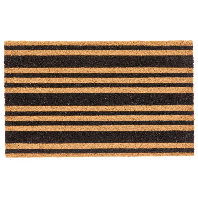 Elegant Natural Coir 36"x22" Outdoor Doormat with Non-Slip Backing - Black Stripe