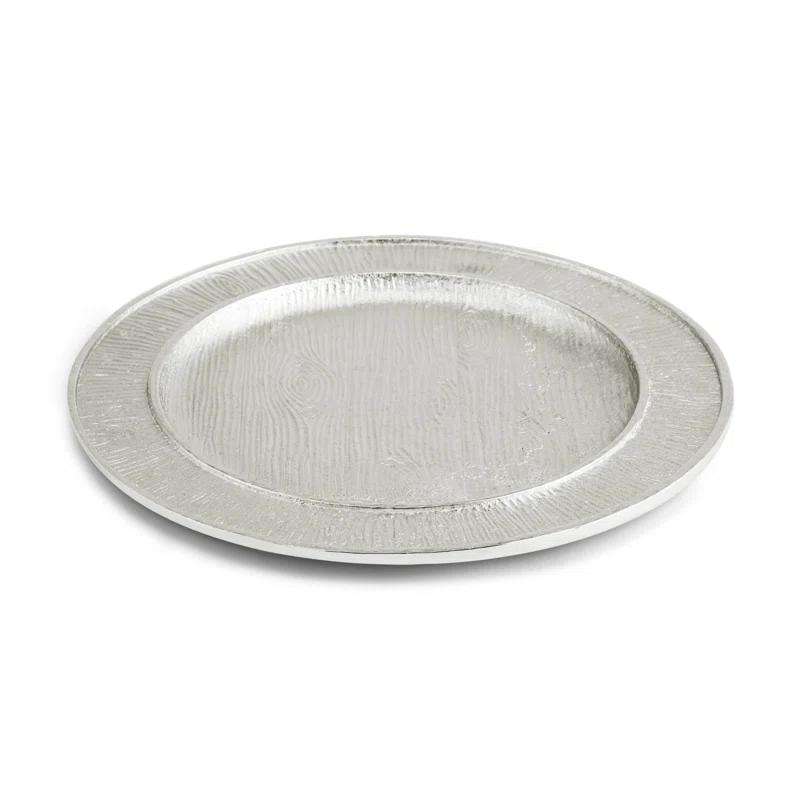 Rustic Gray Glass Charger Plate with Wood Grain Print