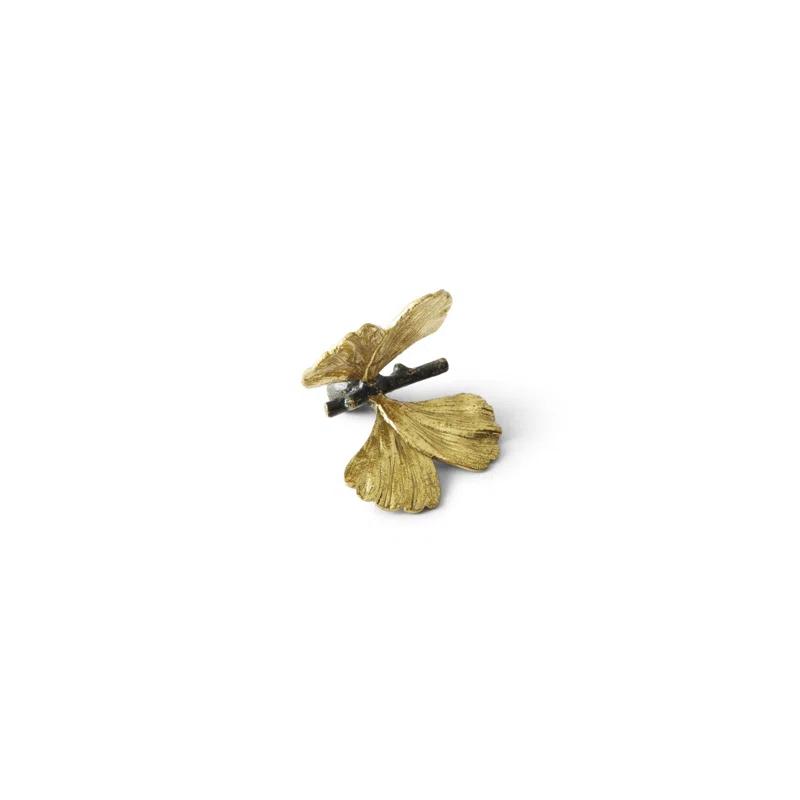 Butterfly Ginkgo Handcrafted Novelty Knob in Gold and Brown
