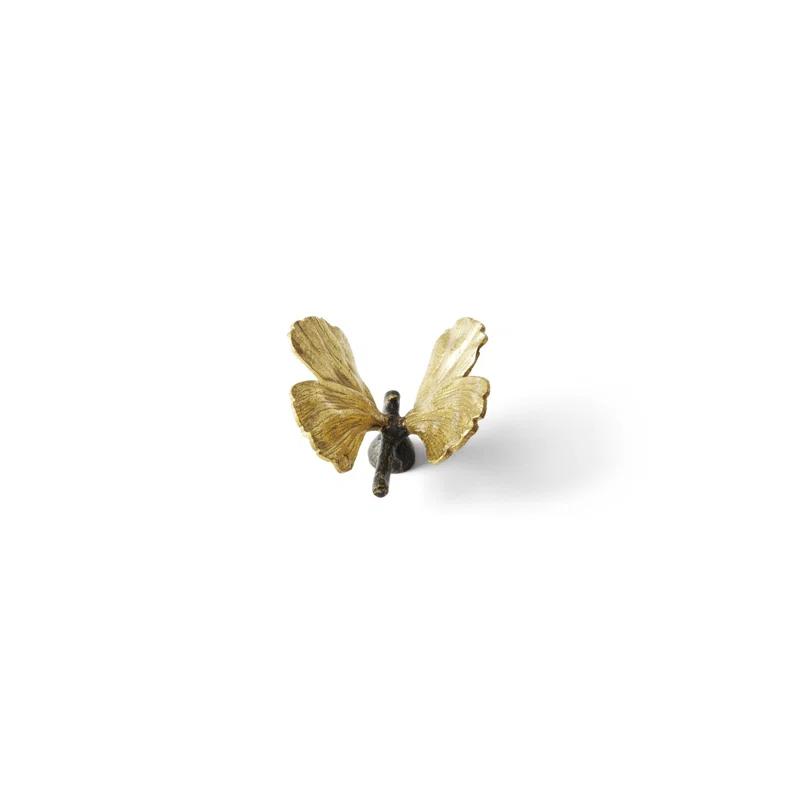 Butterfly Ginkgo Handcrafted Novelty Knob in Gold and Brown