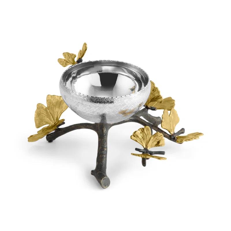 Silver and Gold Round Nickel Plated Snack Bowl