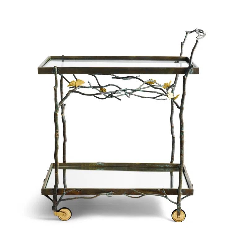 Butterfly Ginkgo Bronze Bar Cart with Acid-Etched Detail