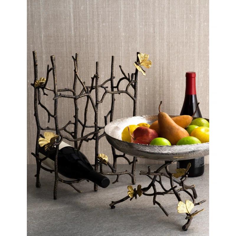 Elegant Bronze and Gold Butterfly Ginkgo 6-Bottle Wine Rack