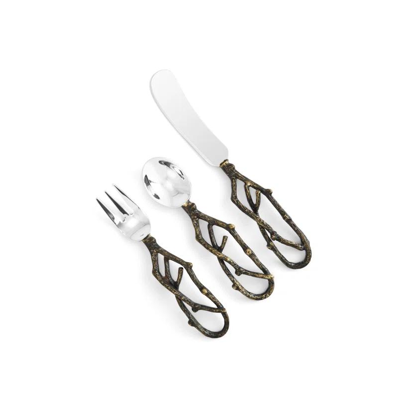 Ornate Black & Brass Twig 3-Piece Hors D'oeuvres Set