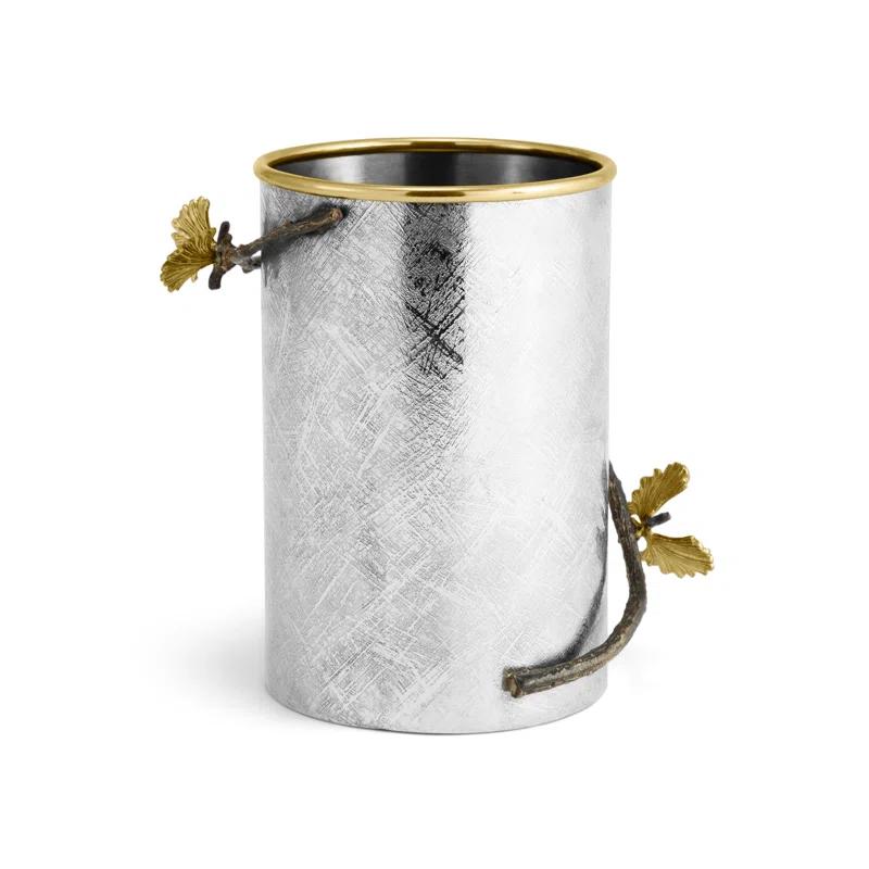 Silver and Gold Stainless Steel Utensil Holder with Brass Accents