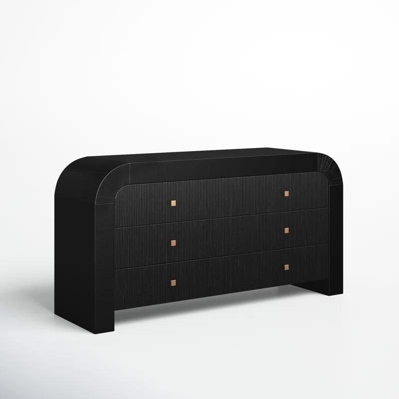 Modern Acacia and Black MDF 6-Drawer Dresser with Soft Close
