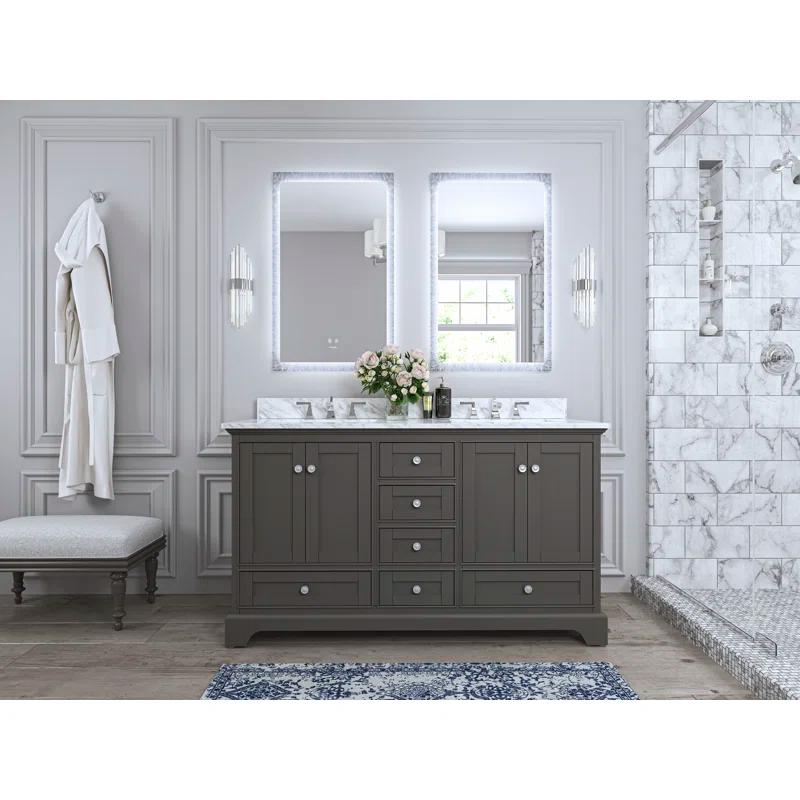 Sapphire Gray Solid Wood Double Vanity with Carrara Marble Top