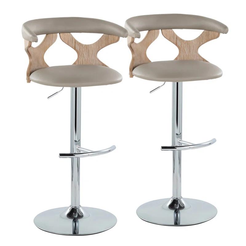 Pearl Silver Adjustable Swivel Barstool with Wood Backrest