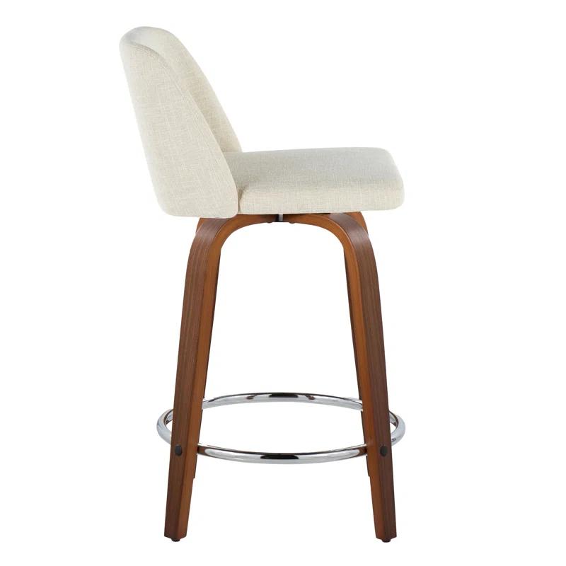 Cream Fabric Walnut Wood Swivel Counter Stools, Set of 2