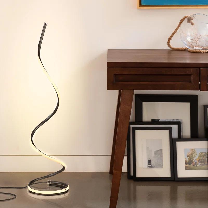 Sleek Allure 38" Jet Black LED Spiral Floor Lamp with Dimmer