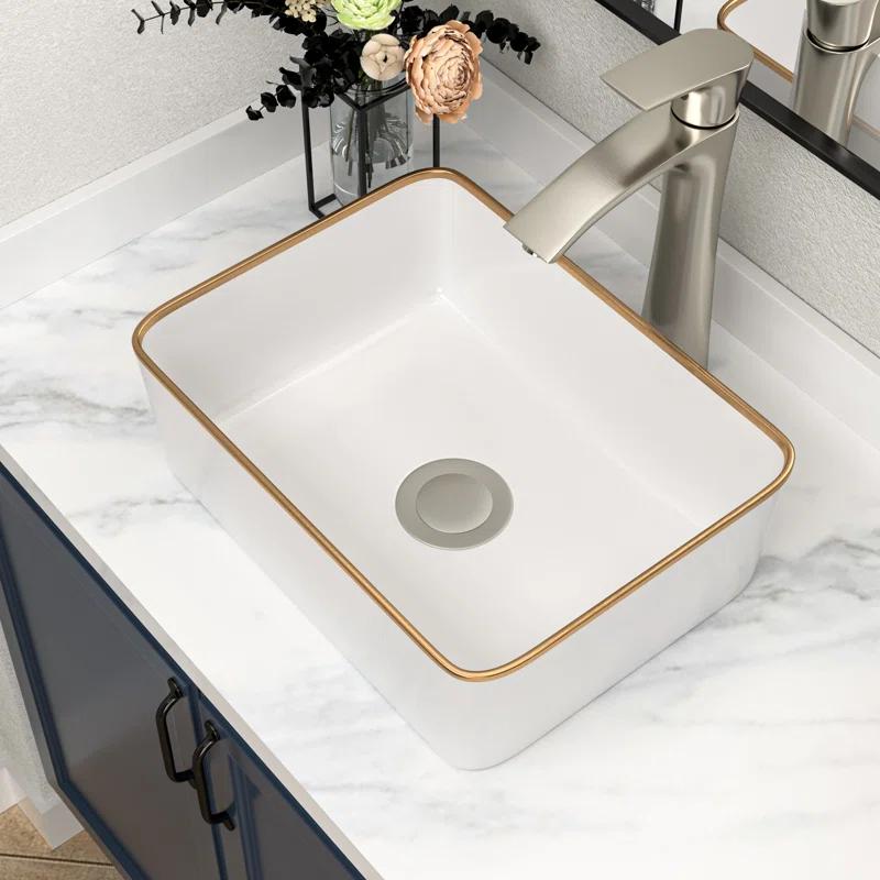 19 x 15 Inch Ceramic Rectangular Vessel Bathroom Sink Above Counter White Sink Bathroom Vessel Sink