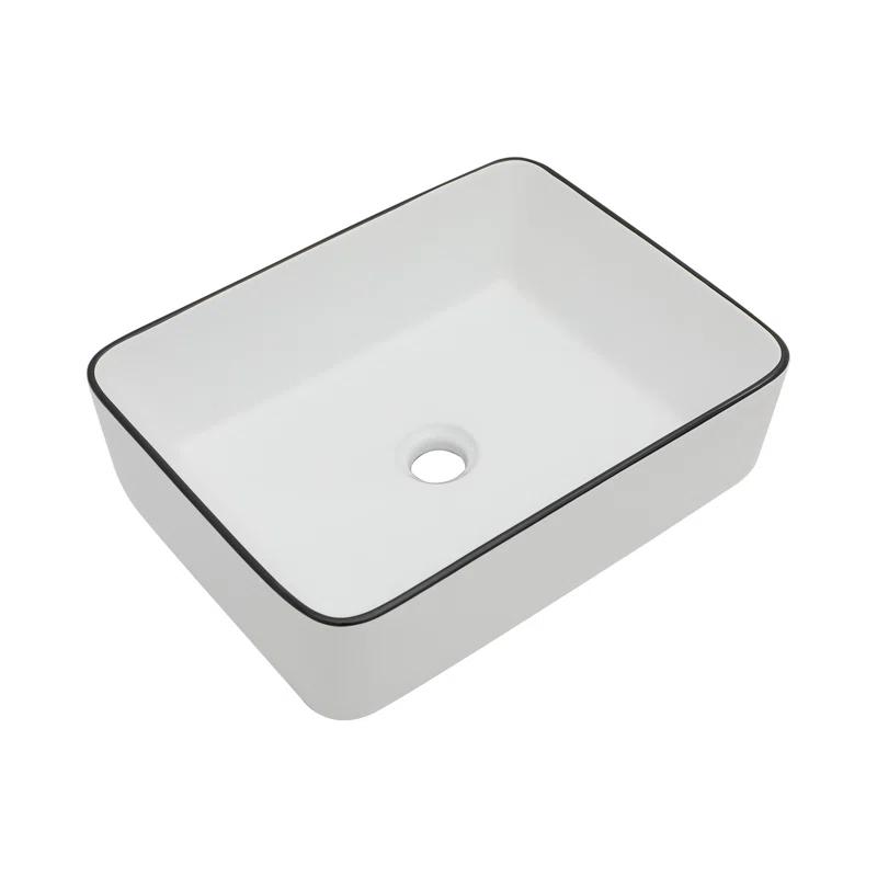 19 x 15 Inch Ceramic Rectangular Vessel Bathroom Sink Above Counter White Sink Bathroom Vessel Sink
