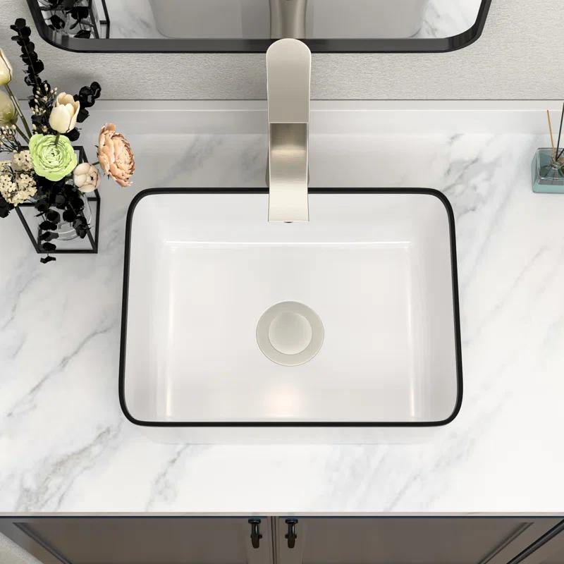 19 x 15 Inch Ceramic Rectangular Vessel Bathroom Sink Above Counter White Sink Bathroom Vessel Sink