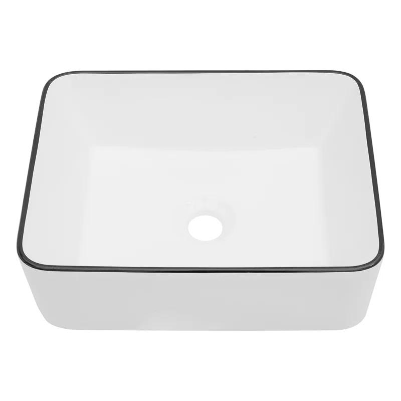 19 x 15 Inch Ceramic Rectangular Vessel Bathroom Sink Above Counter White Sink Bathroom Vessel Sink