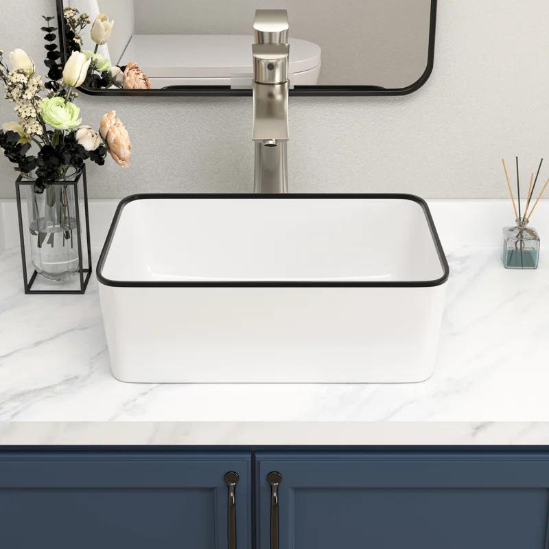 19 x 15 Inch Ceramic Rectangular Vessel Bathroom Sink Above Counter White Sink Bathroom Vessel Sink