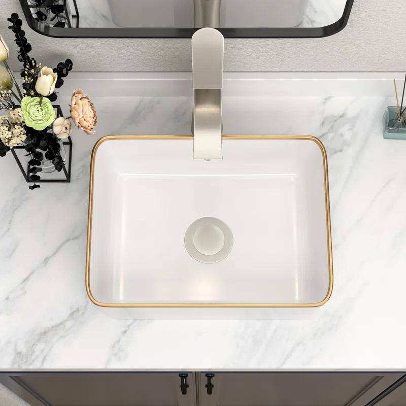 19 x 15 Inch Ceramic Rectangular Vessel Bathroom Sink Above Counter White Sink Bathroom Vessel Sink