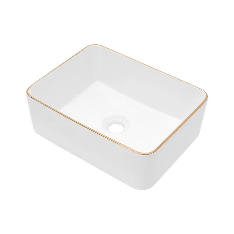 19 x 15 Inch Ceramic Rectangular Vessel Bathroom Sink Above Counter White Sink Bathroom Vessel Sink