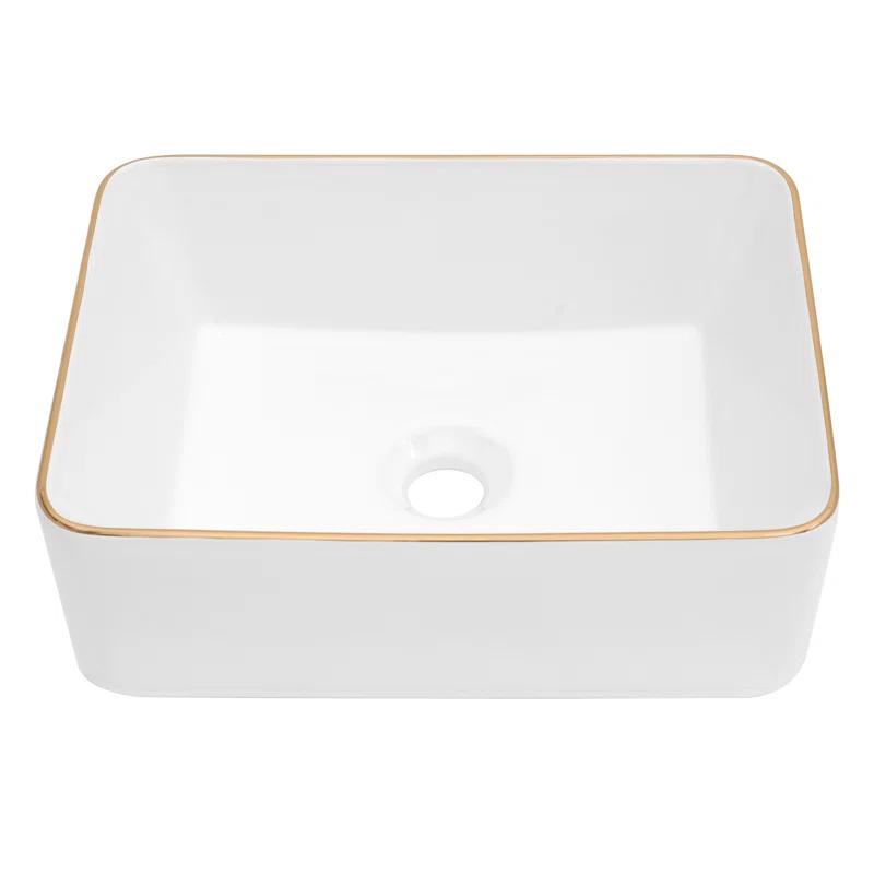 19 x 15 Inch Ceramic Rectangular Vessel Bathroom Sink Above Counter White Sink Bathroom Vessel Sink