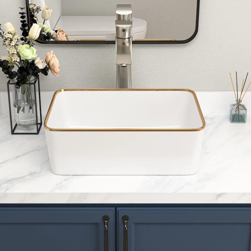19 x 15 Inch Ceramic Rectangular Vessel Bathroom Sink Above Counter White Sink Bathroom Vessel Sink