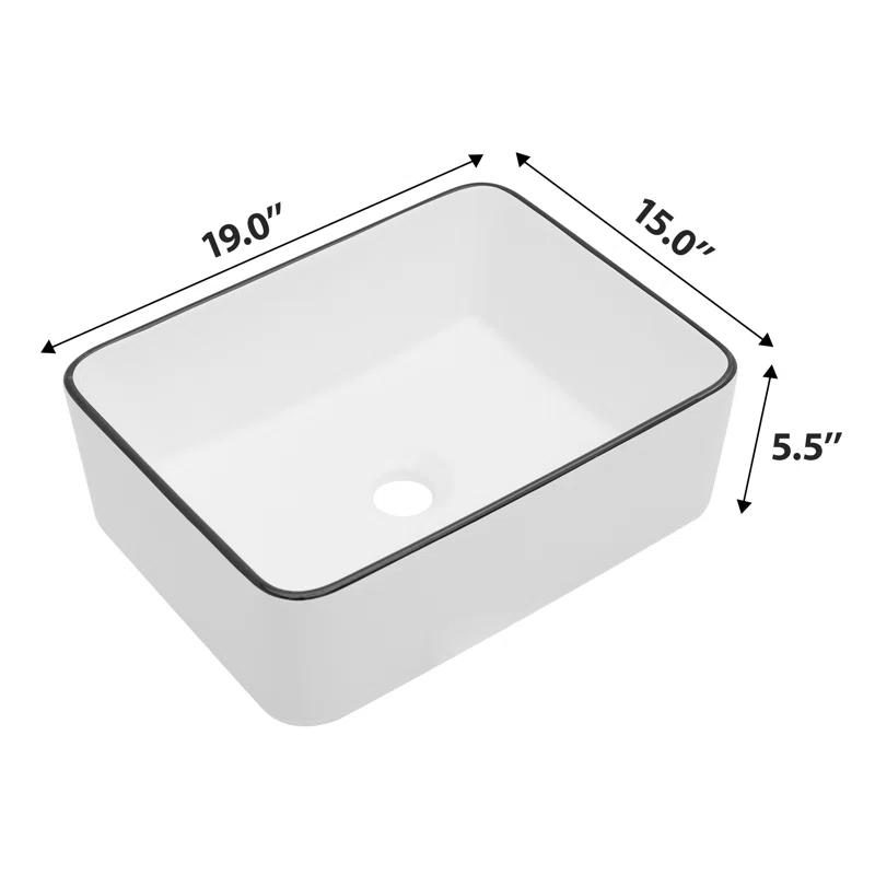 19 x 15 Inch Ceramic Rectangular Vessel Bathroom Sink Above Counter White Sink Bathroom Vessel Sink