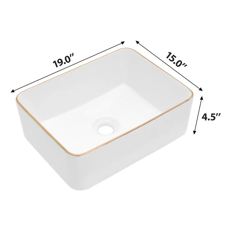 19 x 15 Inch Ceramic Rectangular Vessel Bathroom Sink Above Counter White Sink Bathroom Vessel Sink