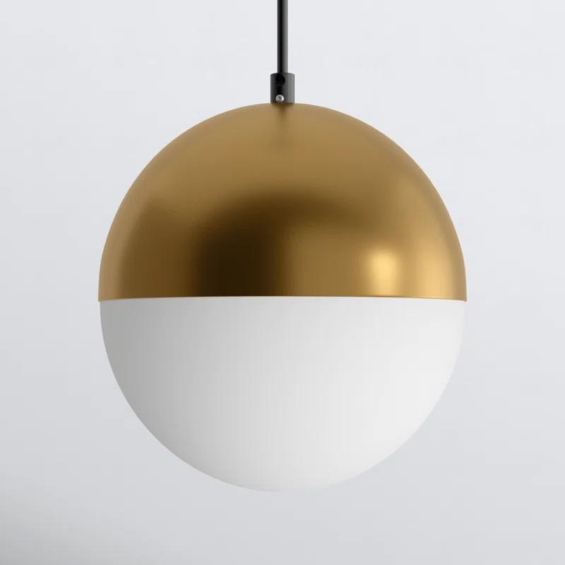 Half Moon Adjustable LED Pendant in Metallic Gold with Satin White Glass