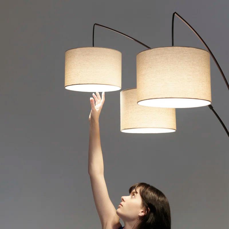 Bronze Trilage 84" Adjustable 3-Light LED Floor Lamp with Beige Shades