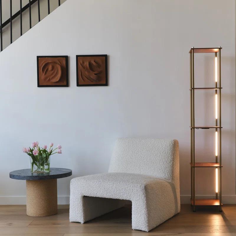 Aria Brass Finish LED Floor Lamp with Wireless Charging & Adjustable Shelves