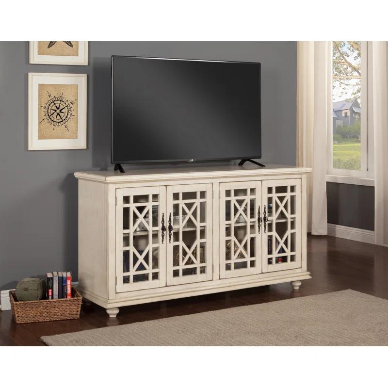 Ahmara Antique White 63'' Traditional Media Console with Cabinet