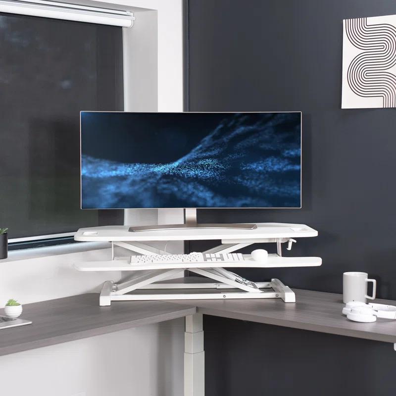 White Height Adjustable Corner Standing Desk Converter