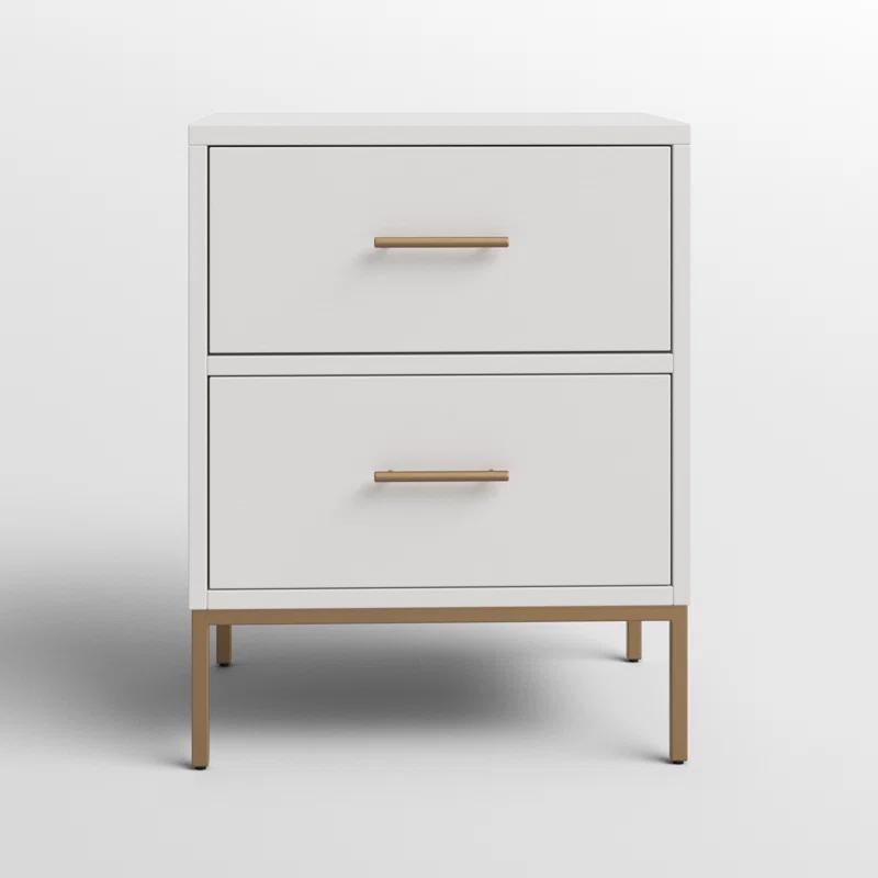 Madelyn Contemporary White & Gold Mahogany 2-Drawer Nightstand